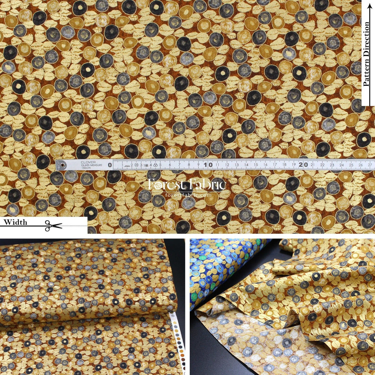 cotton - Gustav Klimt Jewel Leaf Metallic fabric Black - FO:REST Fabric 布恩堂Liberty fabrictana lawnjapanese fabricykk zipper