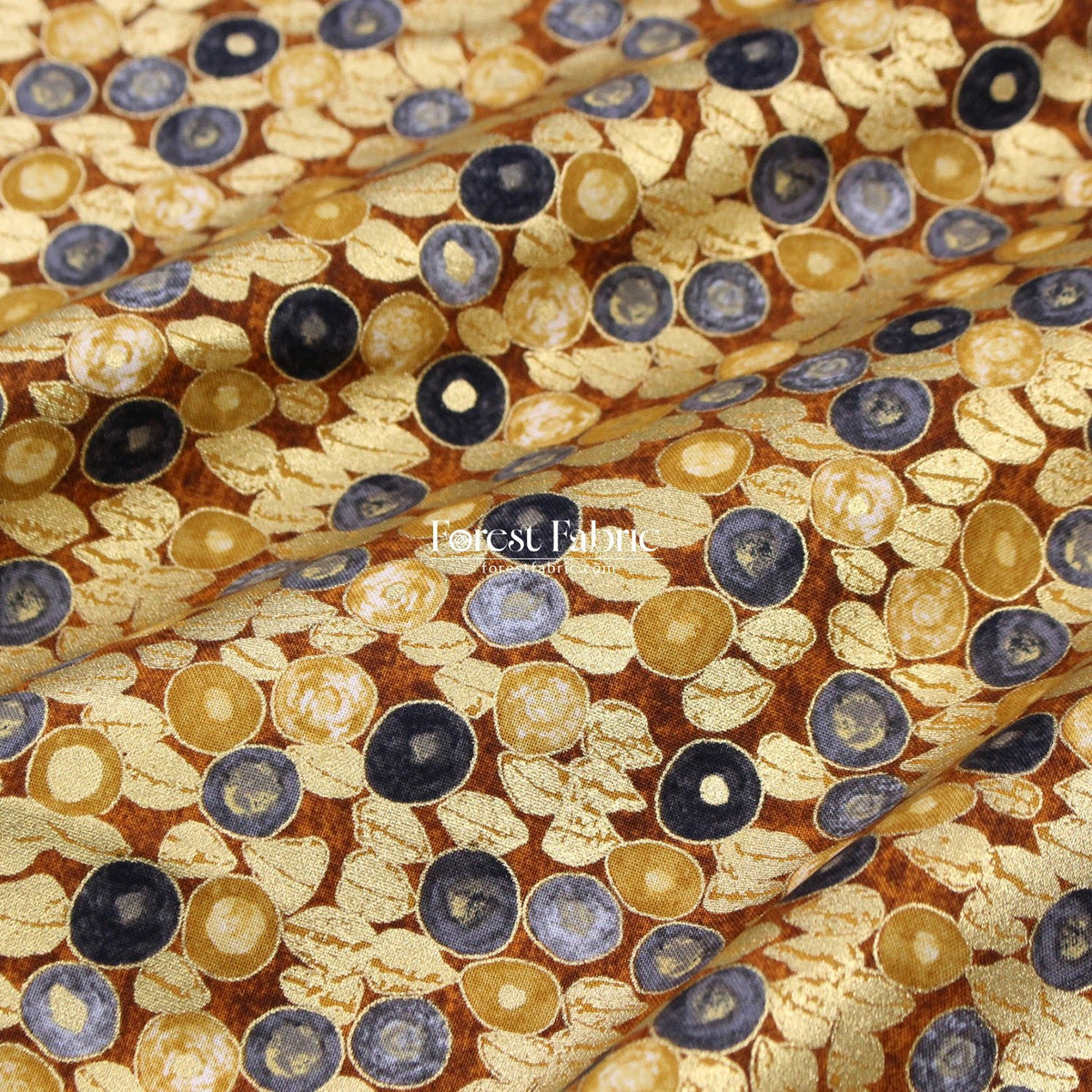cotton - Gustav Klimt Jewel Leaf Metallic fabric Black - FO:REST Fabric 布恩堂Liberty fabrictana lawnjapanese fabricykk zipper