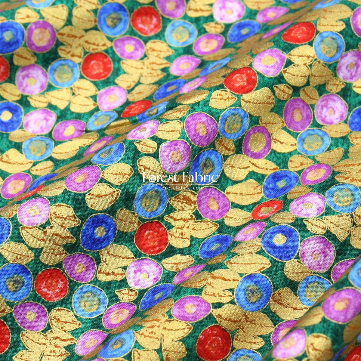 cotton - Gustav Klimt Jewel Leaf Metallic fabric Black - FO:REST Fabric 布恩堂Liberty fabrictana lawnjapanese fabricykk zipper
