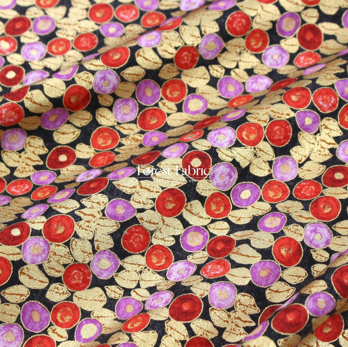 cotton - Gustav Klimt Jewel Leaf Metallic fabric Black - FO:REST Fabric 布恩堂Liberty fabrictana lawnjapanese fabricykk zipper