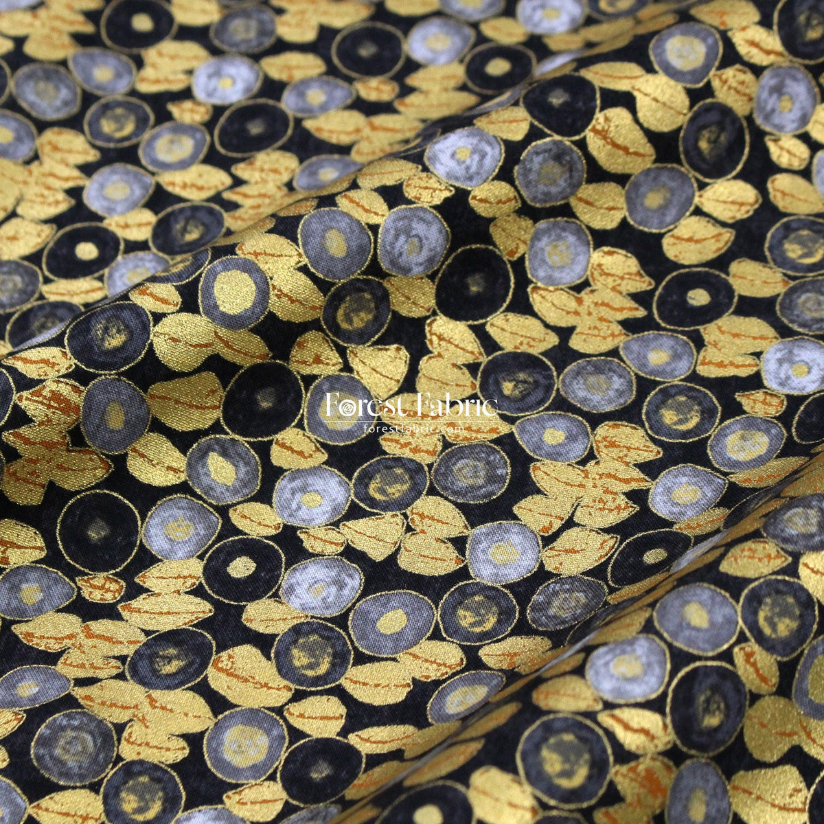 cotton - Gustav Klimt Jewel Leaf Metallic fabric Black - FO:REST Fabric 布恩堂Liberty fabrictana lawnjapanese fabricykk zipper