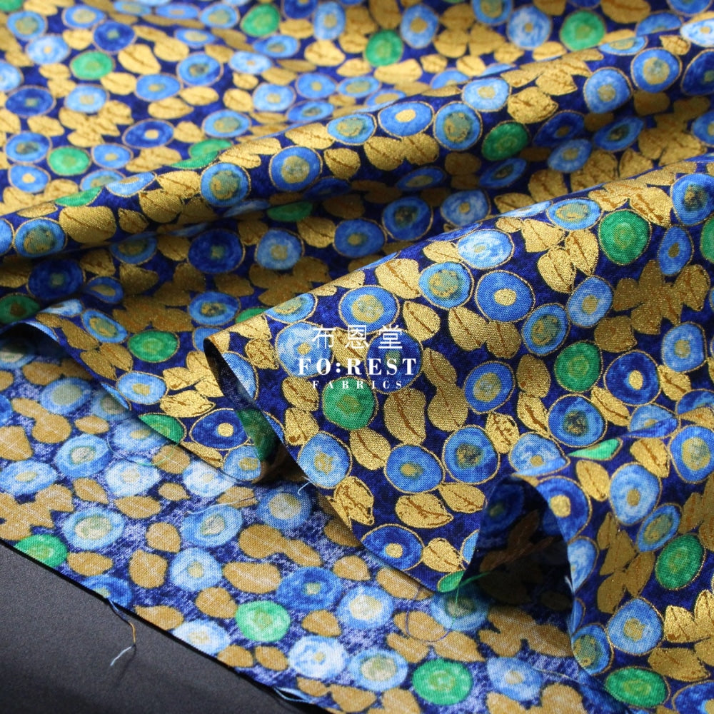 Cotton - Gustav Klimt Jewel Leaf Metallic Fabric Blue