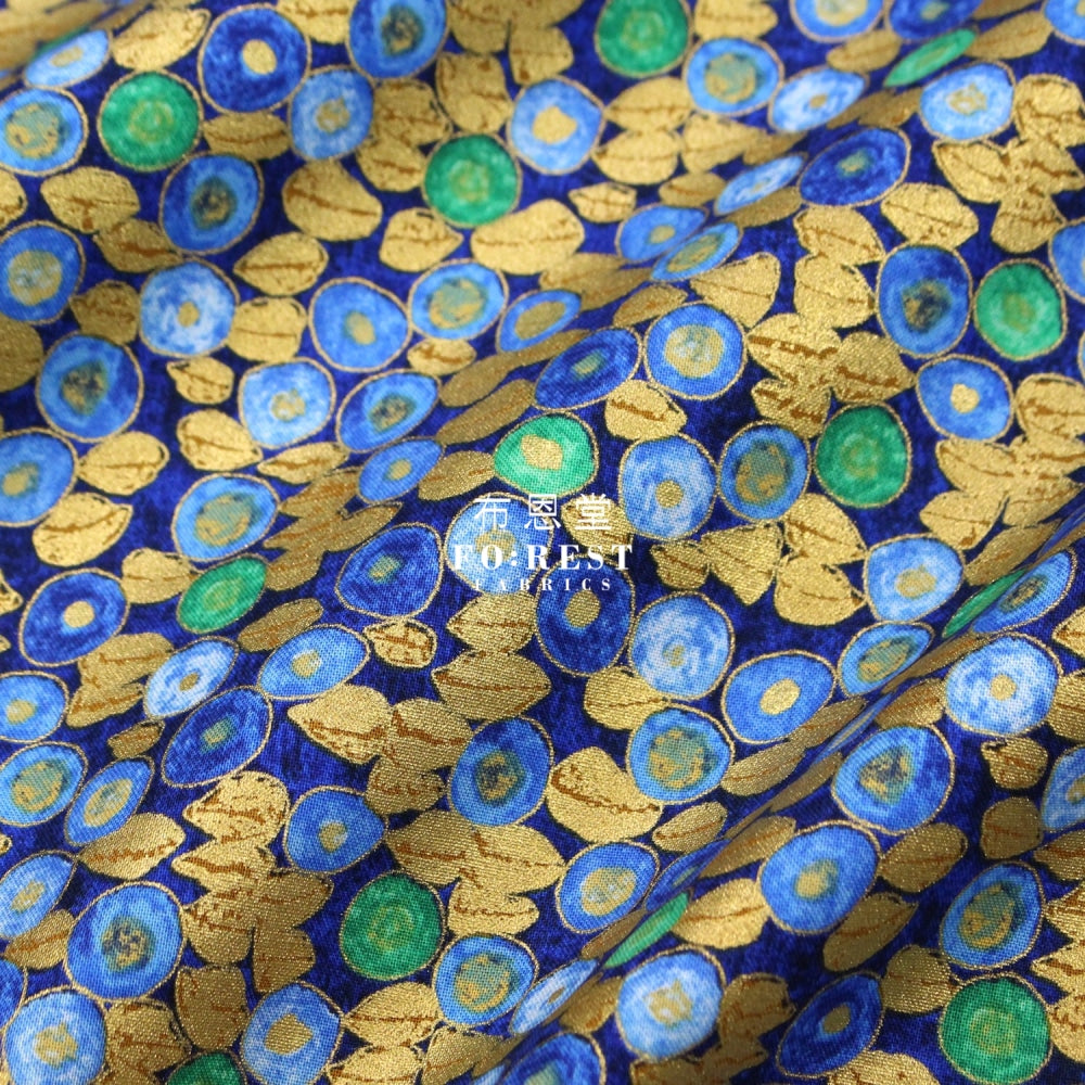 Cotton - Gustav Klimt Jewel Leaf Metallic Fabric Blue