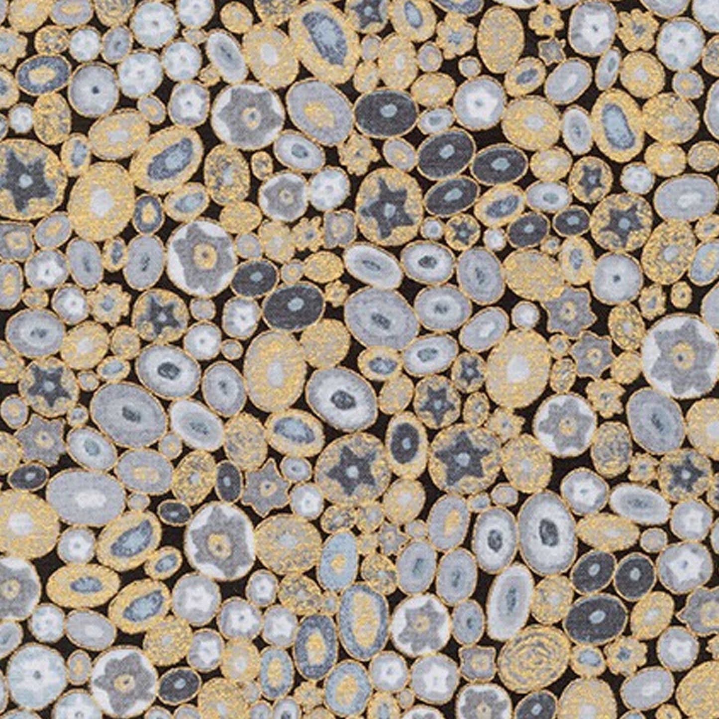 cotton - Gustav Klimt Jewel Ovals Metallic fabric BlackGOLD - FO:REST Fabric 布恩堂Liberty fabrictana lawnjapanese fabricykk zipper