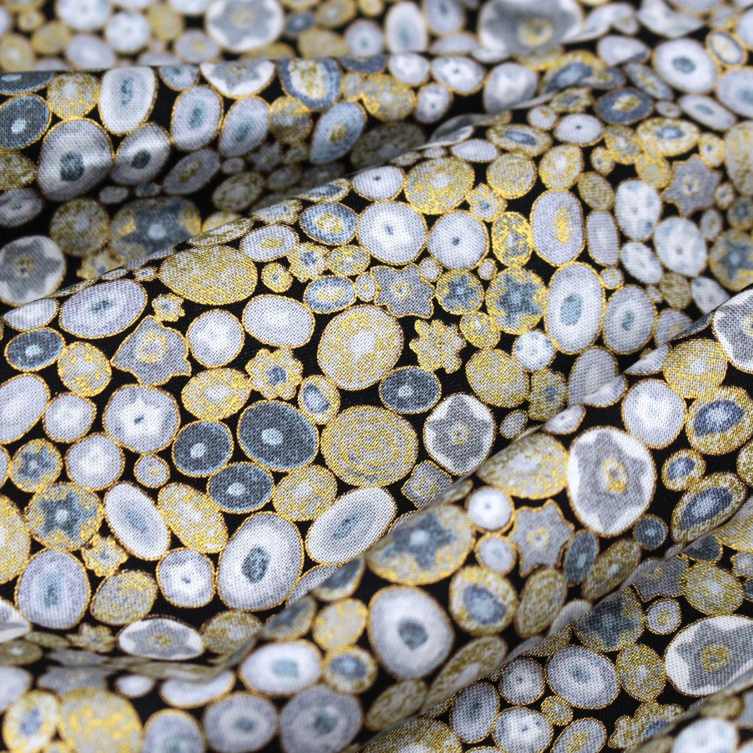 cotton - Gustav Klimt Jewel Ovals Metallic fabric BlackGOLD - FO:REST Fabric 布恩堂Liberty fabrictana lawnjapanese fabricykk zipper