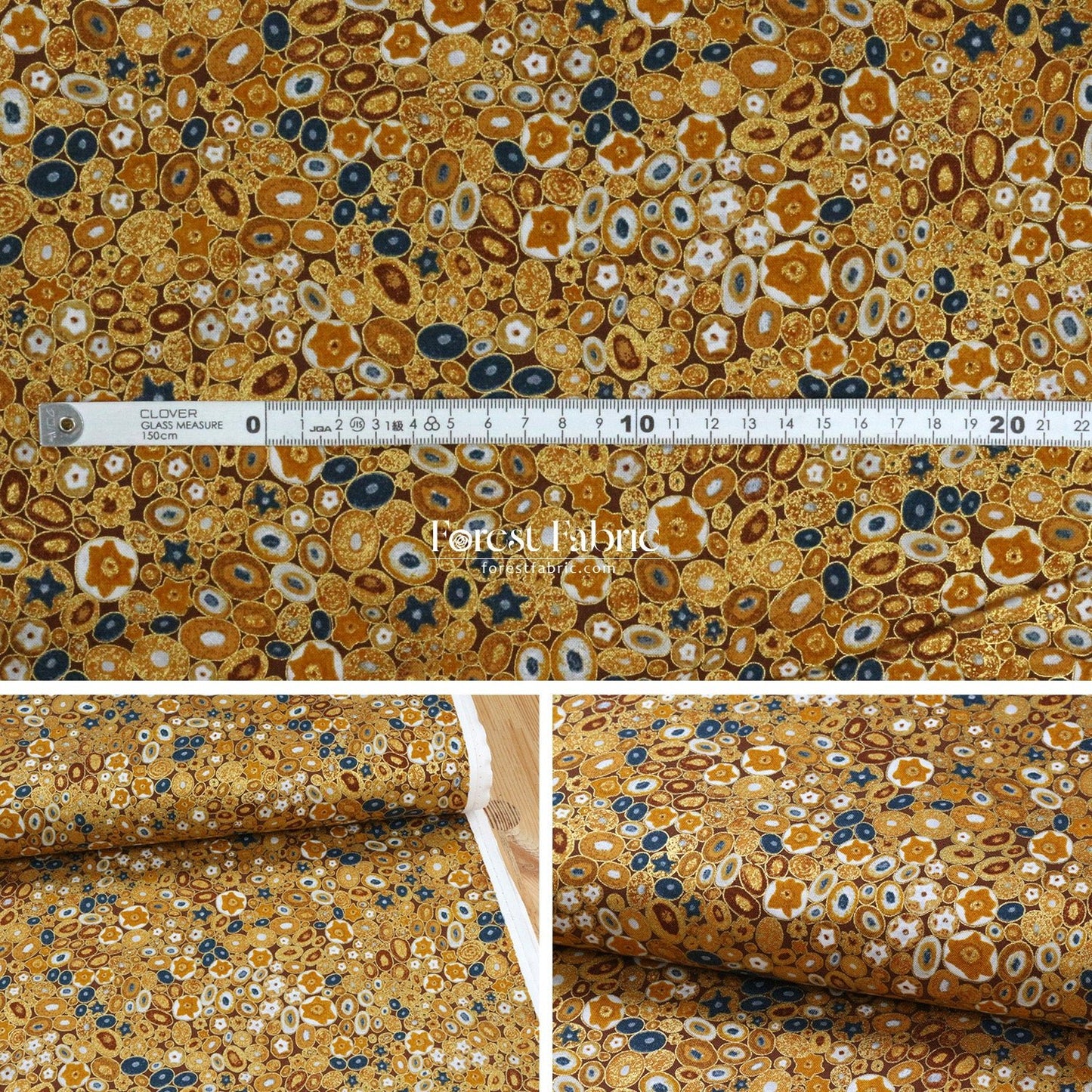 cotton - Gustav Klimt Jewel Ovals Metallic fabric BlackGOLD - FO:REST Fabric 布恩堂Liberty fabrictana lawnjapanese fabricykk zipper