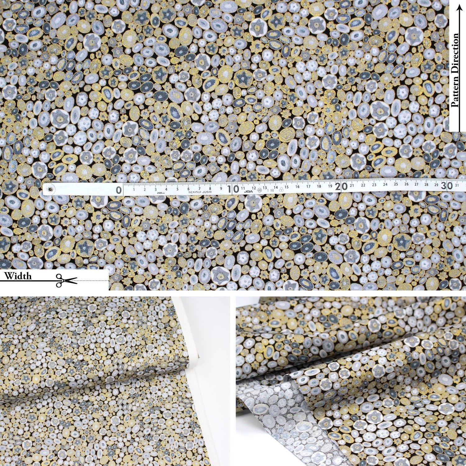 cotton - Gustav Klimt Jewel Ovals Metallic fabric BlackGOLD - FO:REST Fabric 布恩堂Liberty fabrictana lawnjapanese fabricykk zipper