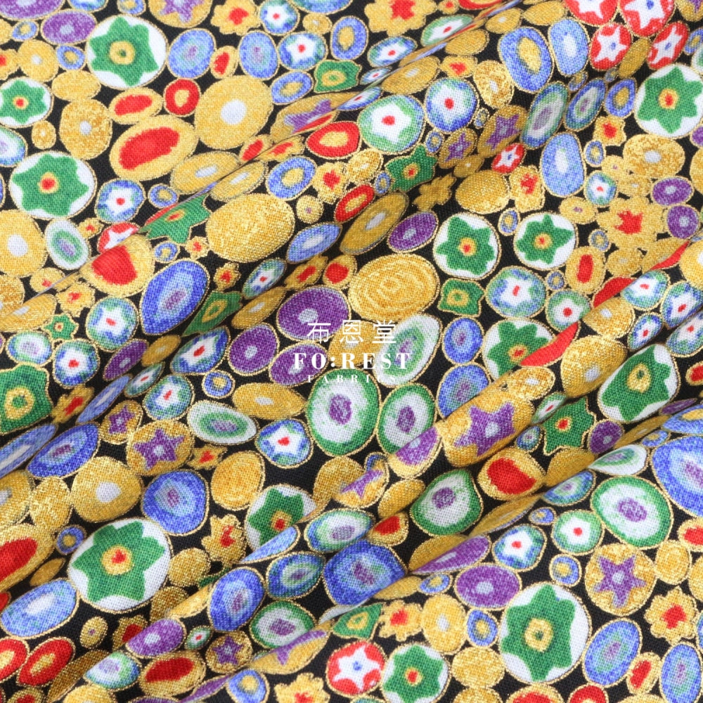 Cotton - Gustav Klimt Jewel Ovals Metallic Fabric Colourful