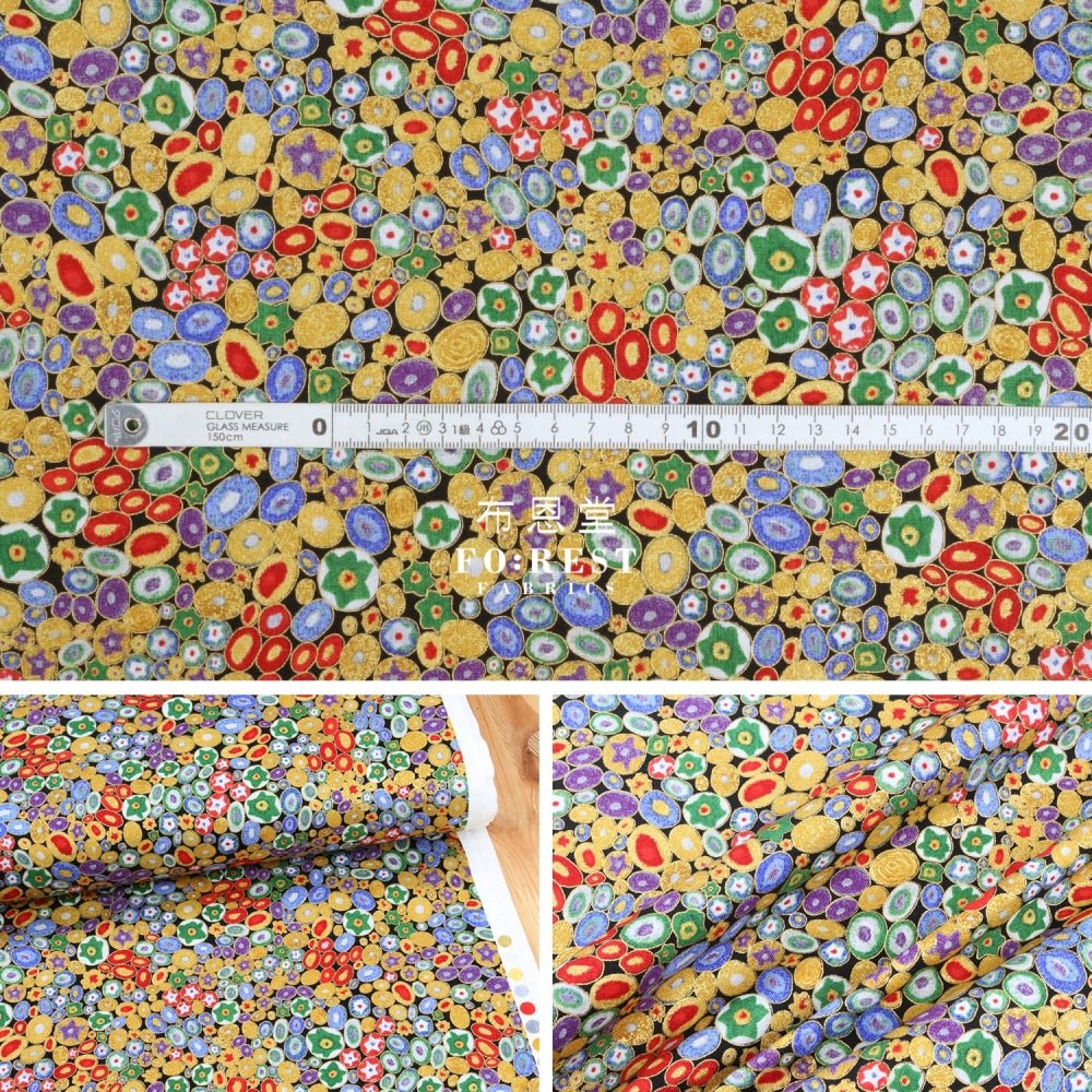 cotton - Gustav Klimt Jewel Ovals Metallic fabric Colourful - FO:REST Fabric 布恩堂Liberty fabrictana lawnjapanese fabricykk zipper