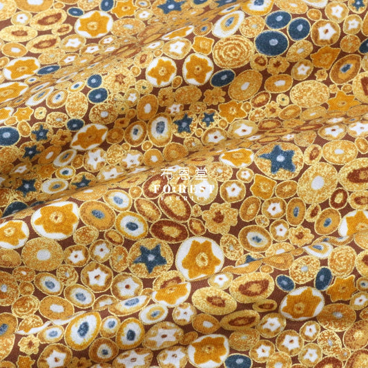Cotton - Gustav Klimt Jewel Ovals Metallic Fabric Gold