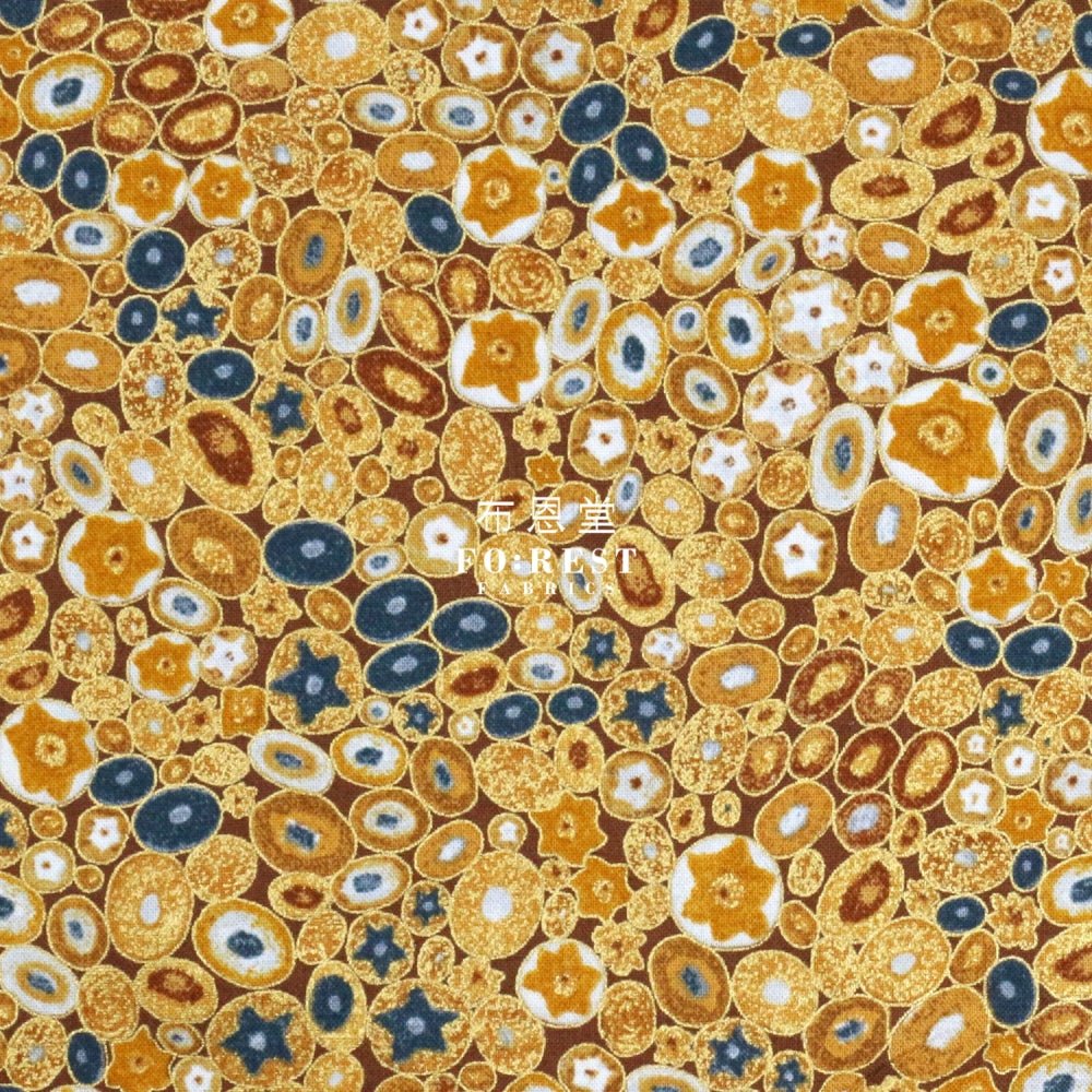 cotton - Gustav Klimt Jewel Ovals Metallic fabric Gold - FO:REST Fabric 布恩堂Liberty fabrictana lawnjapanese fabricykk zipper