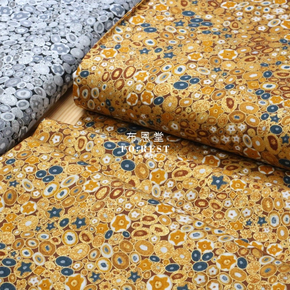 cotton - Gustav Klimt Jewel Ovals Metallic fabric Gold - FO:REST Fabric 布恩堂Liberty fabrictana lawnjapanese fabricykk zipper