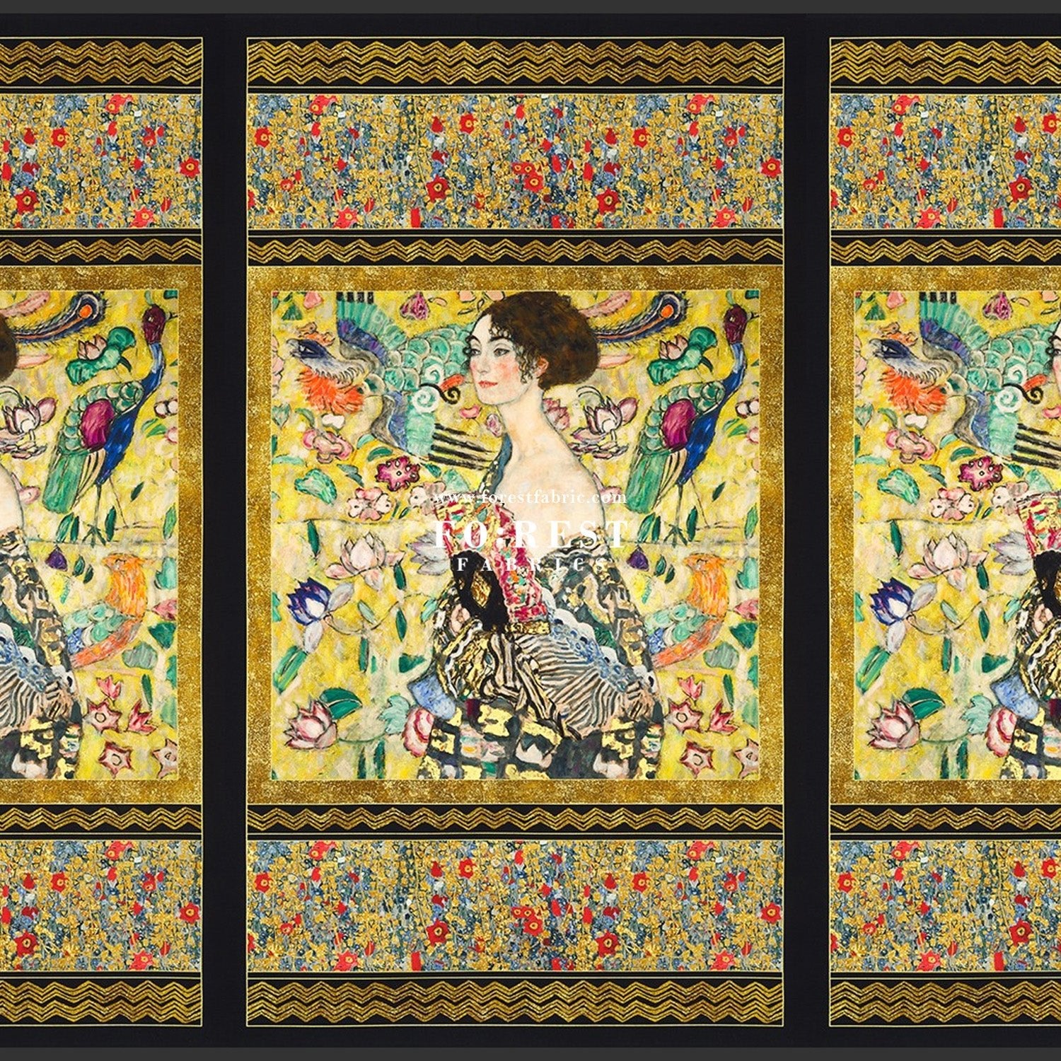 cotton - Gustav Klimt Lady with a fan Panel fabric - FO:REST Fabric 布恩堂Liberty fabrictana lawnjapanese fabricykk zipper