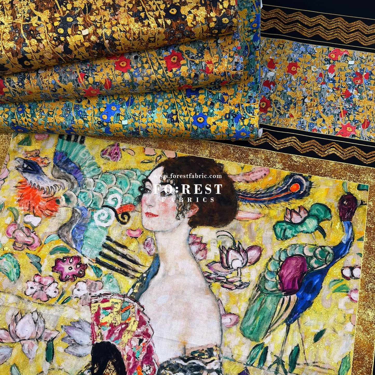 cotton - Gustav Klimt Lady with a fan Panel fabric - FO:REST Fabric 布恩堂Liberty fabrictana lawnjapanese fabricykk zipper