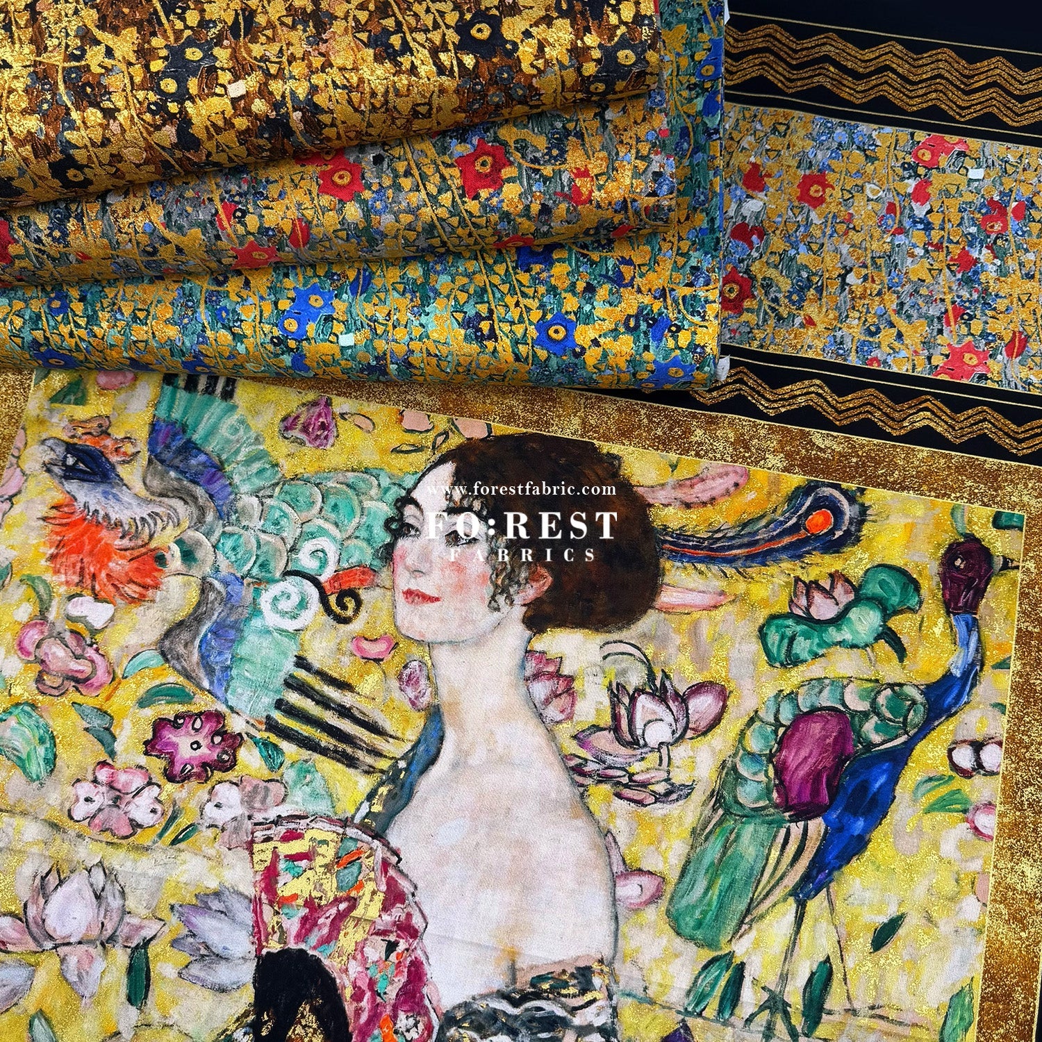 cotton - Gustav Klimt Lady with a fan Panel fabric - FO:REST Fabric 布恩堂Liberty fabrictana lawnjapanese fabricykk zipper