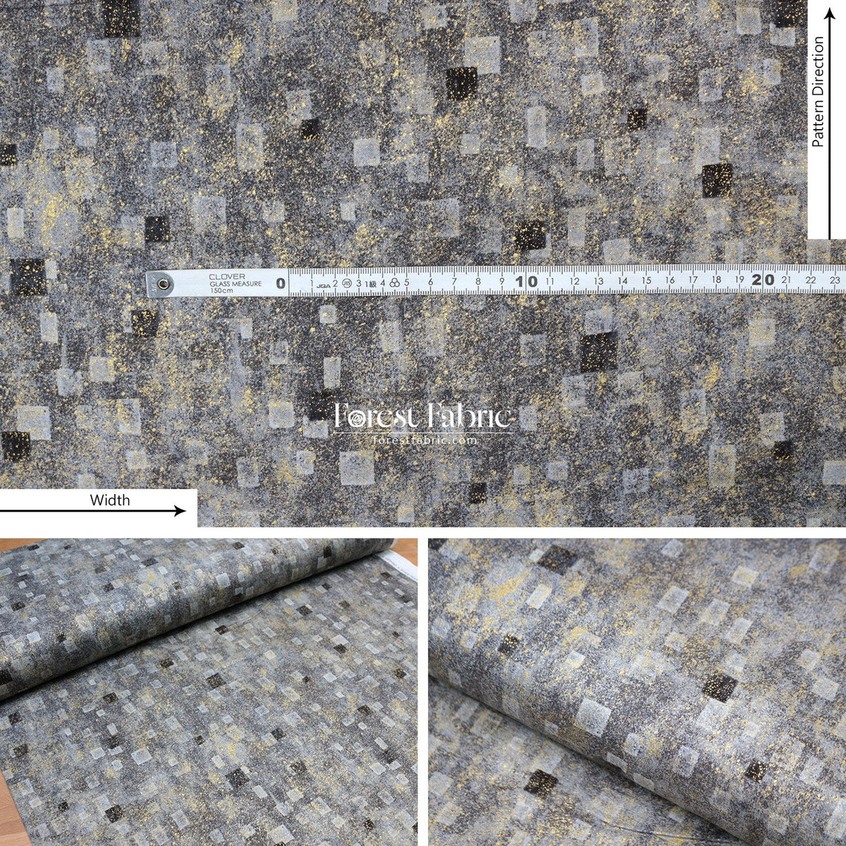 cotton - Gustav Klimt Squares Metallic fabric Black - FO:REST Fabric 布恩堂Liberty fabrictana lawnjapanese fabricykk zipper