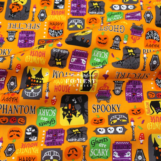 cotton - Halloween CATS fabric Orange - FO:REST Fabric 布恩堂Liberty fabrictana lawnjapanese fabricykk zipper