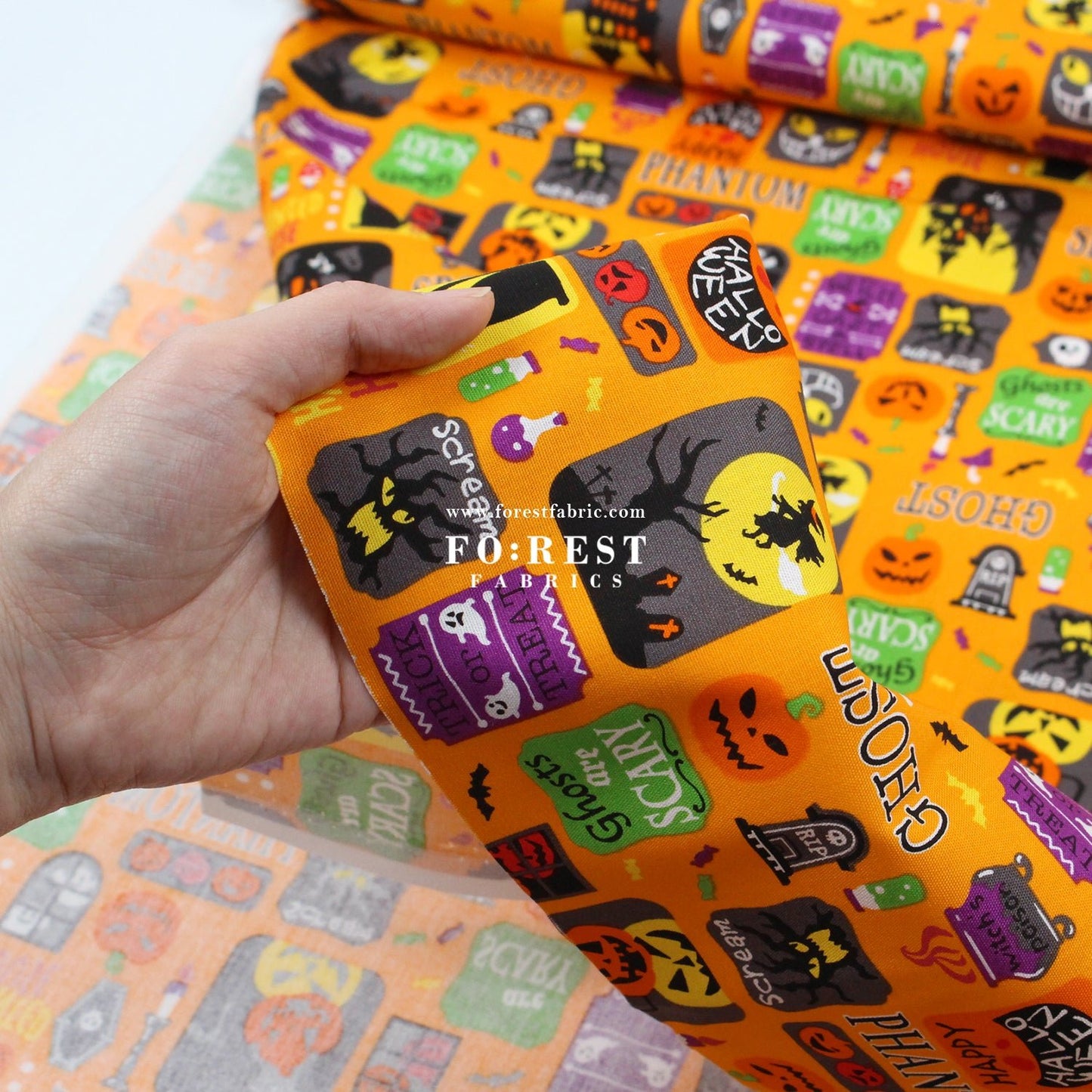 cotton - Halloween CATS fabric Orange - FO:REST Fabric 布恩堂Liberty fabrictana lawnjapanese fabricykk zipper