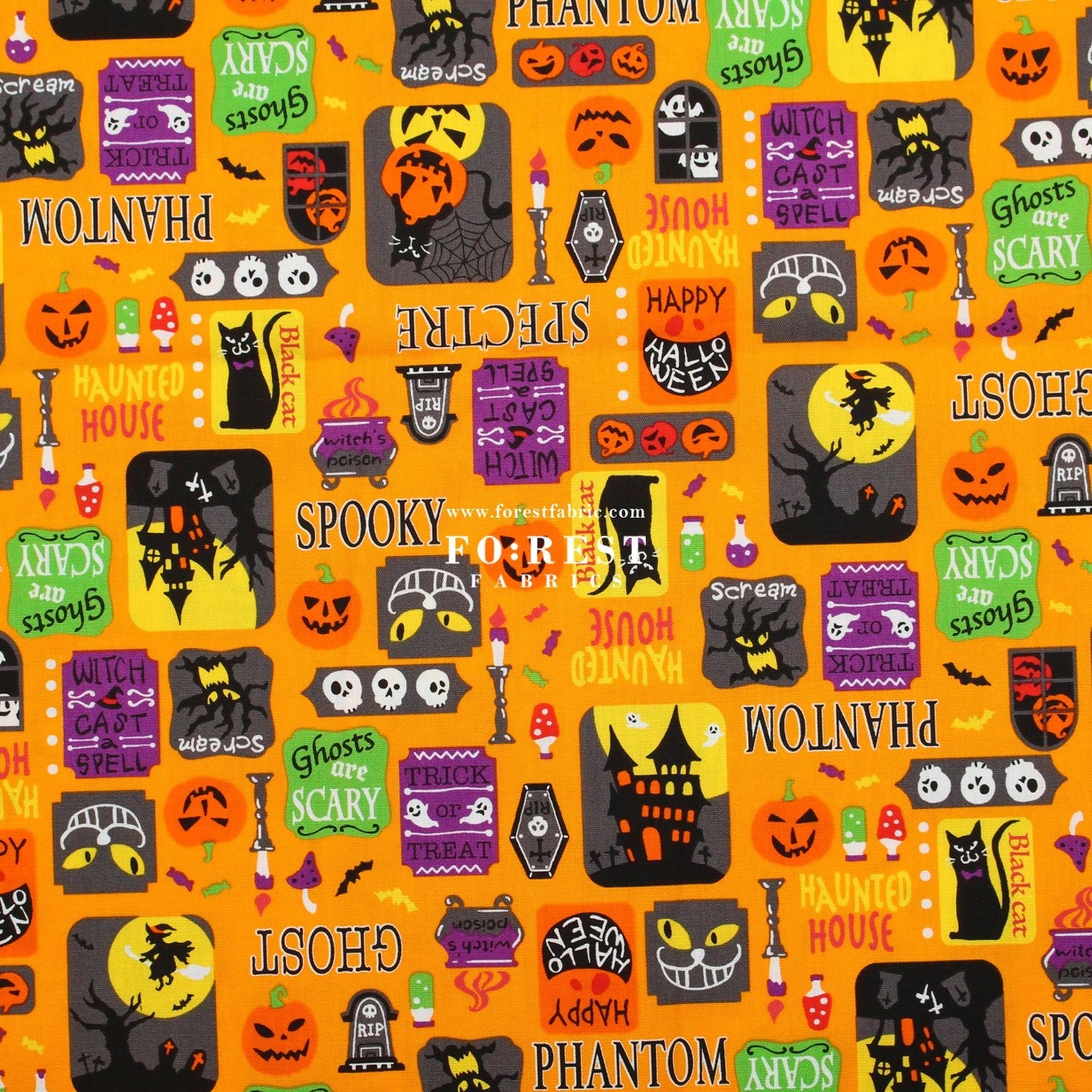 cotton - Halloween CATS fabric Orange - FO:REST Fabric 布恩堂Liberty fabrictana lawnjapanese fabricykk zipper