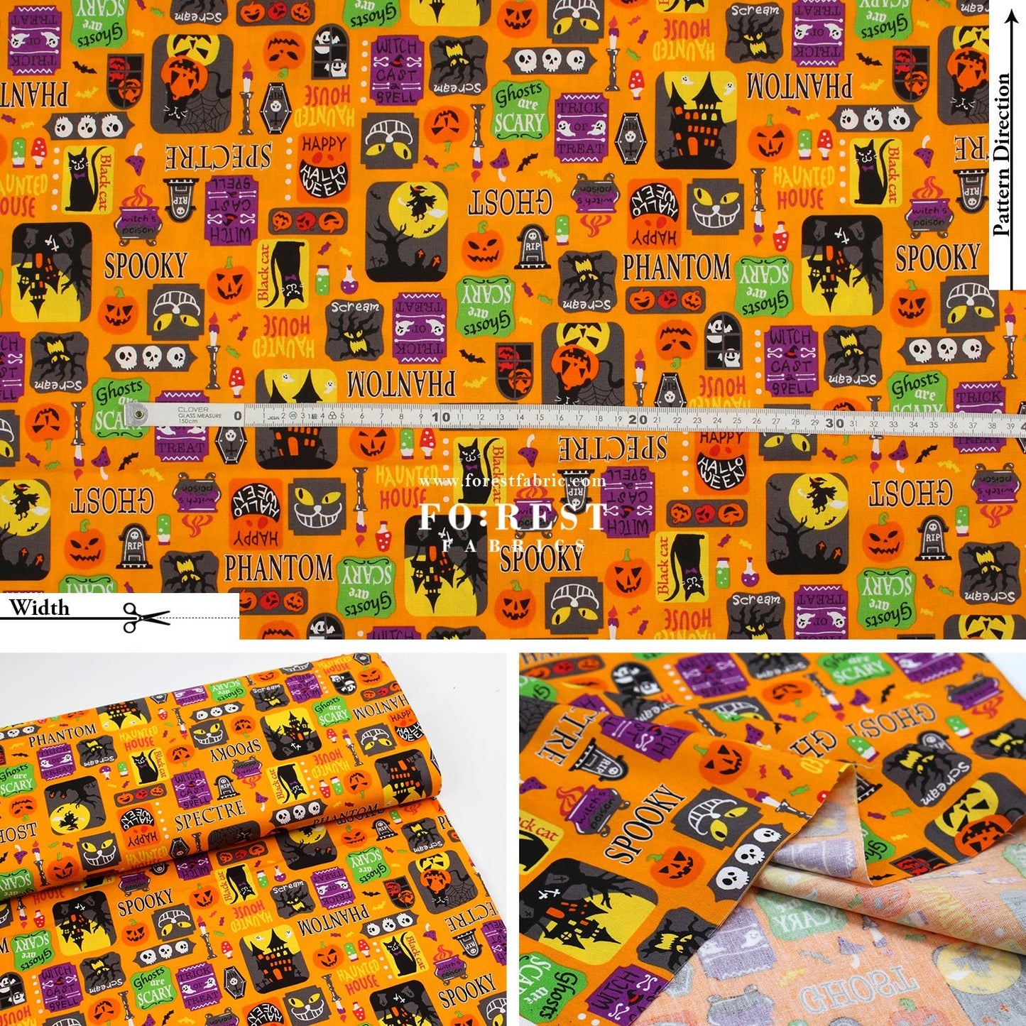 cotton - Halloween CATS fabric Orange - FO:REST Fabric 布恩堂Liberty fabrictana lawnjapanese fabricykk zipper