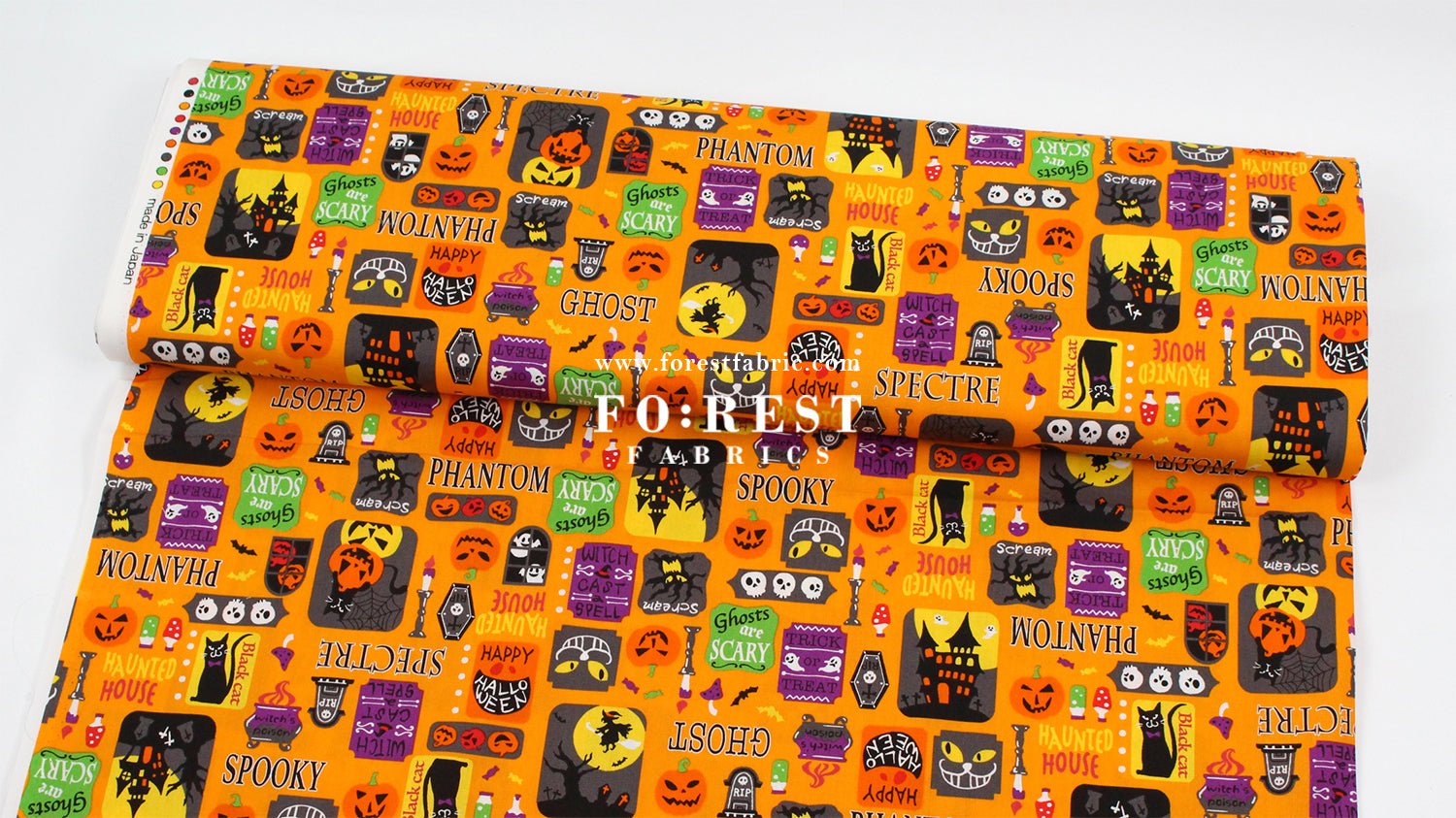 cotton - Halloween CATS fabric Orange - FO:REST Fabric 布恩堂Liberty fabrictana lawnjapanese fabricykk zipper