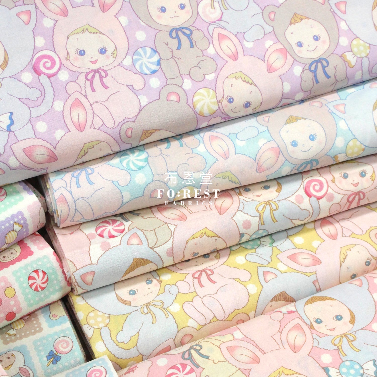 cotton - Happy PuniCandy fabric Blue - FO:REST Fabric 布恩堂Liberty fabrictana lawnjapanese fabricykk zipper