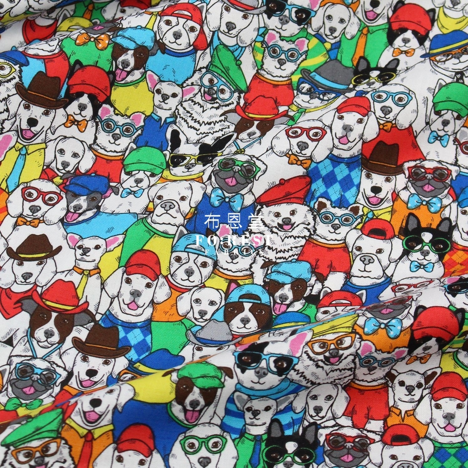 cotton - Hat Dogs fabric colurful - FO:REST Fabric 布恩堂Liberty fabrictana lawnjapanese fabricykk zipper
