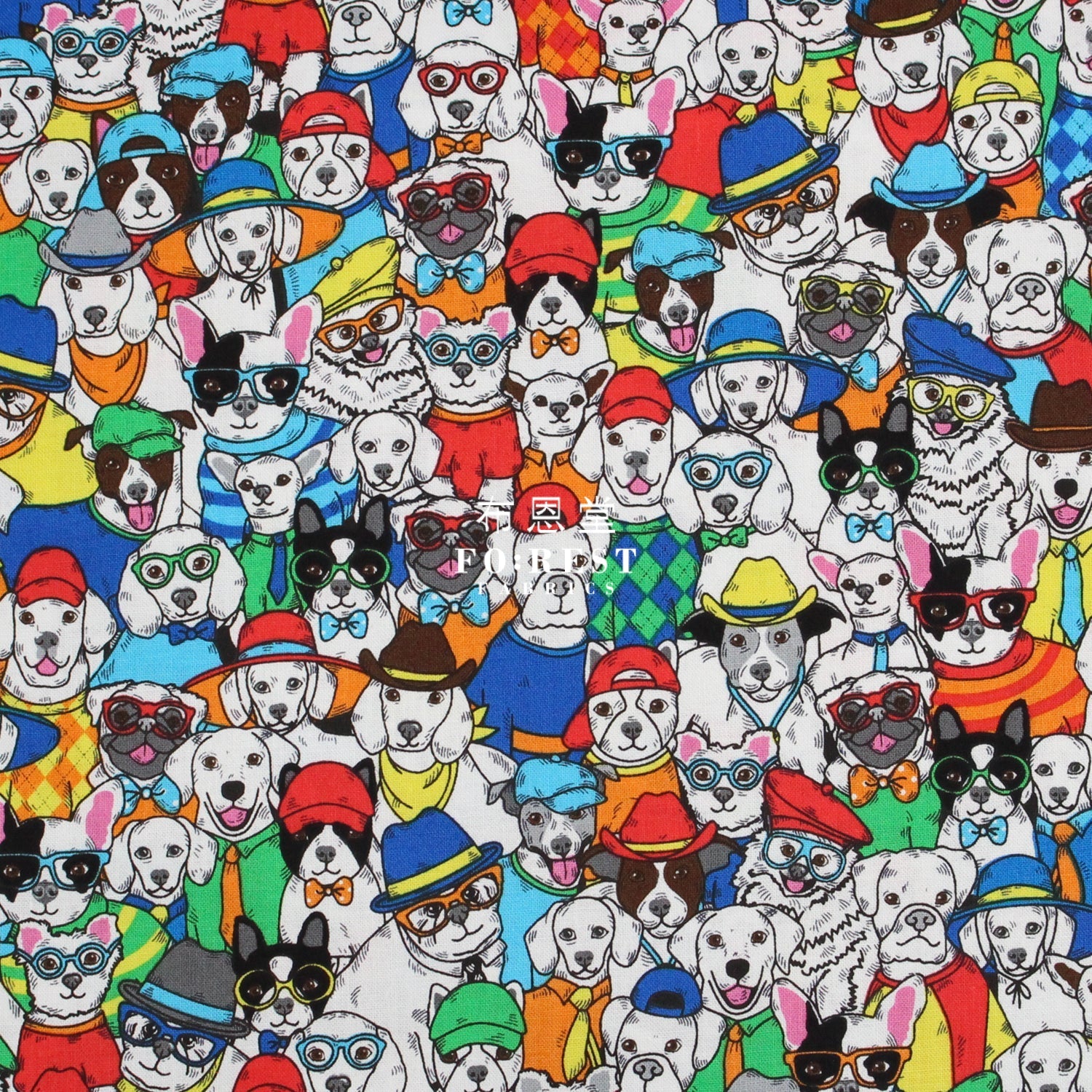 cotton - Hat Dogs fabric colurful - FO:REST Fabric 布恩堂Liberty fabrictana lawnjapanese fabricykk zipper