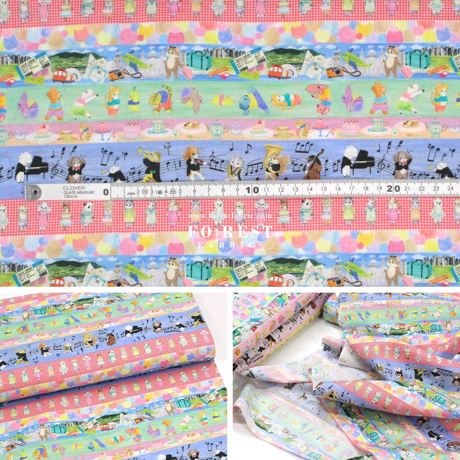 cotton - Hobby Border fabric Blue - FO:REST Fabric 布恩堂Liberty fabrictana lawnjapanese fabricykk zipper
