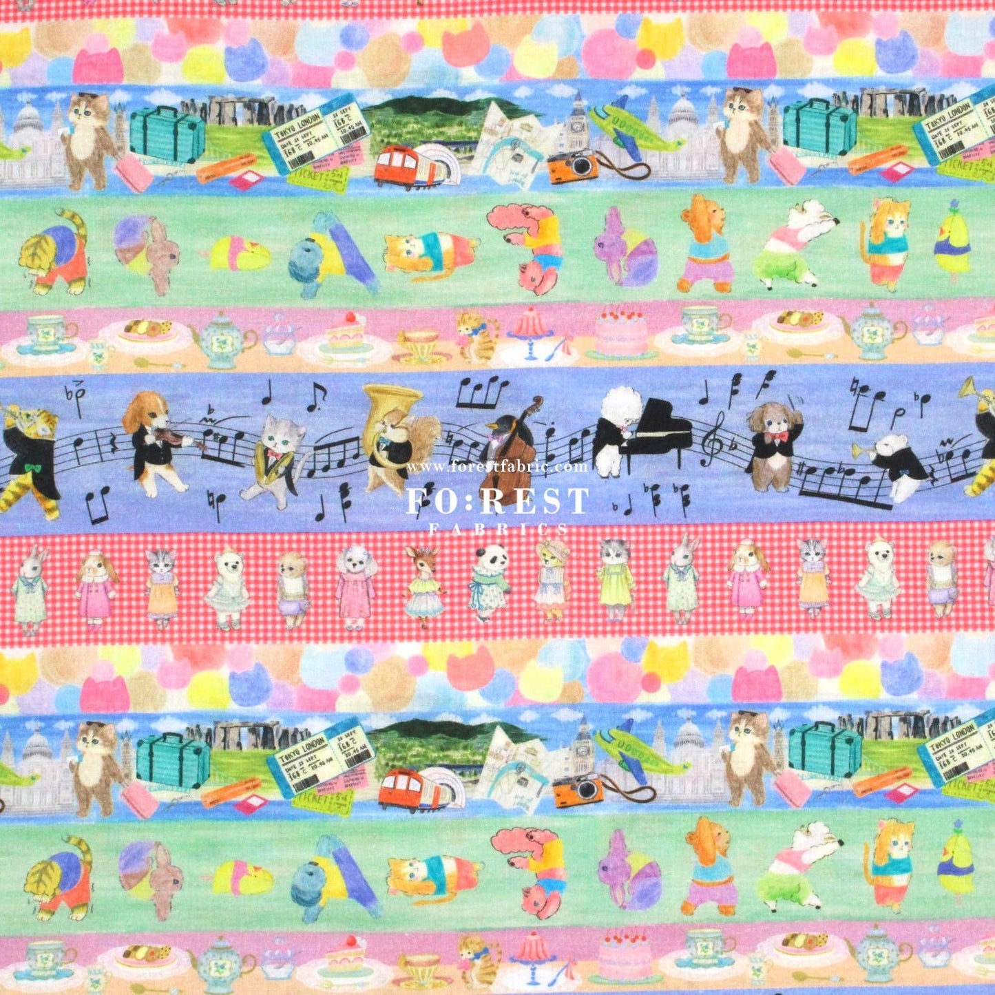 cotton - Hobby Border fabric Blue - FO:REST Fabric 布恩堂Liberty fabrictana lawnjapanese fabricykk zipper