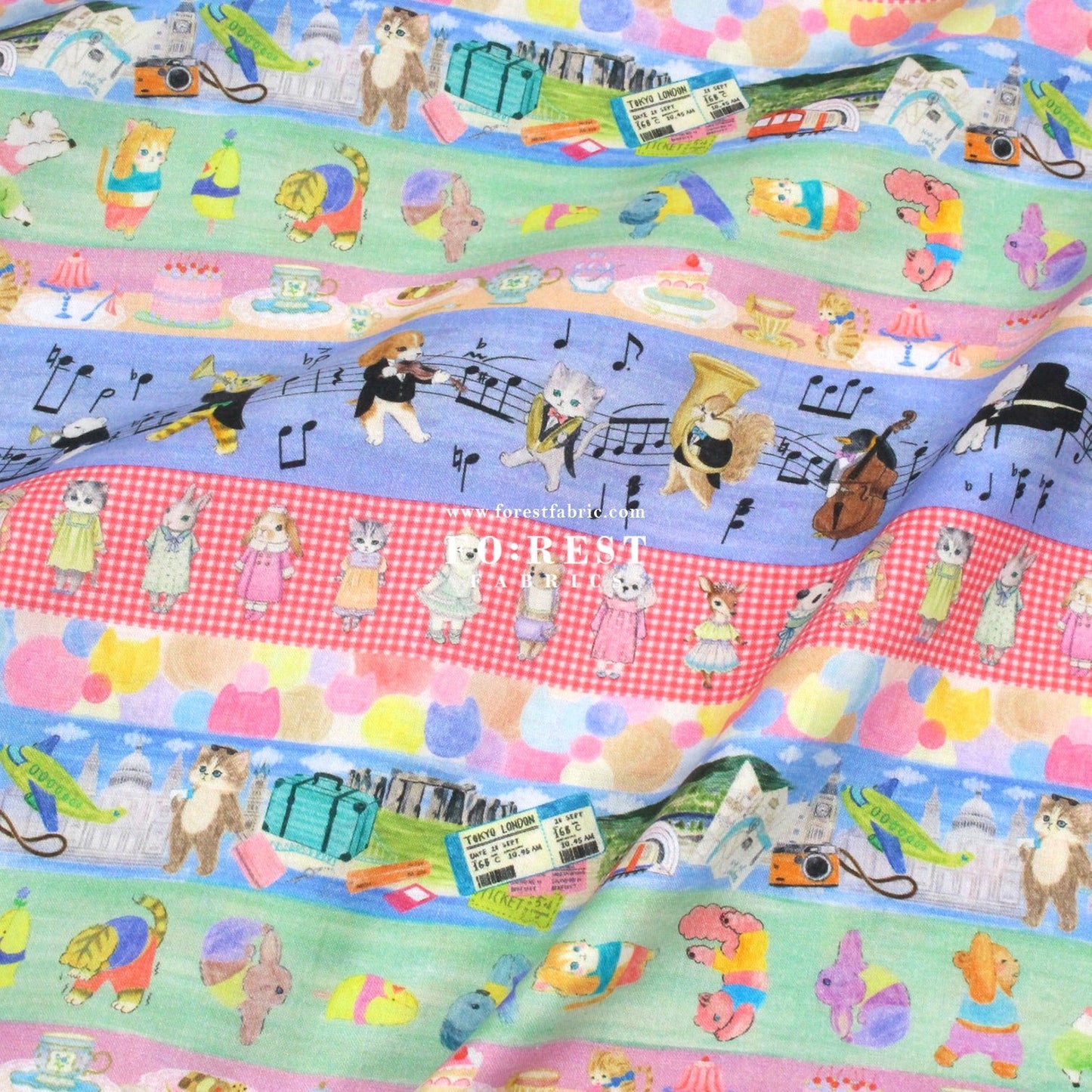 cotton - Hobby Border fabric Blue - FO:REST Fabric 布恩堂Liberty fabrictana lawnjapanese fabricykk zipper