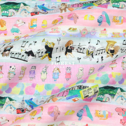cotton - Hobby Border fabric Pink - FO:REST Fabric 布恩堂Liberty fabrictana lawnjapanese fabricykk zipper