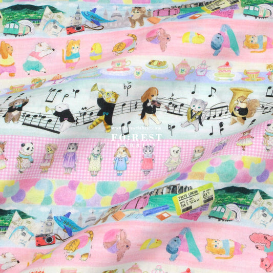 cotton - Hobby Border fabric Pink - FO:REST Fabric 布恩堂Liberty fabrictana lawnjapanese fabricykk zipper