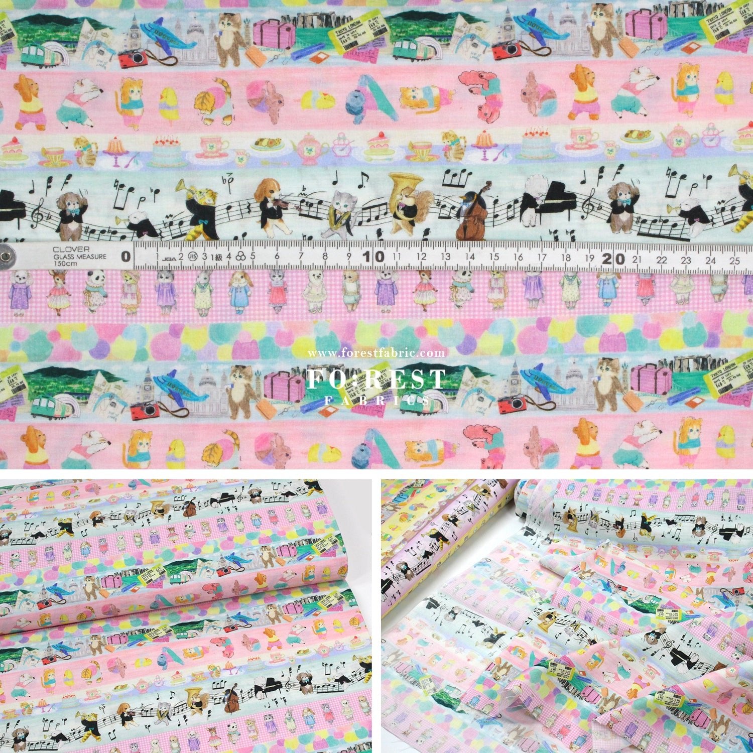 cotton - Hobby Border fabric Pink - FO:REST Fabric 布恩堂Liberty fabrictana lawnjapanese fabricykk zipper