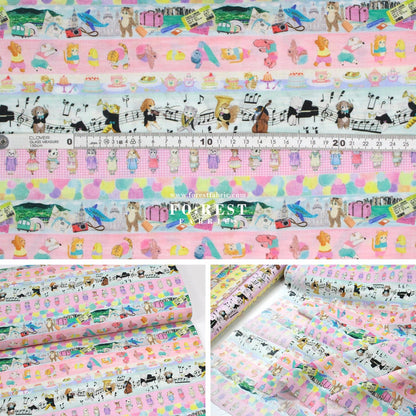 cotton - Hobby Border fabric Pink - FO:REST Fabric 布恩堂Liberty fabrictana lawnjapanese fabricykk zipper