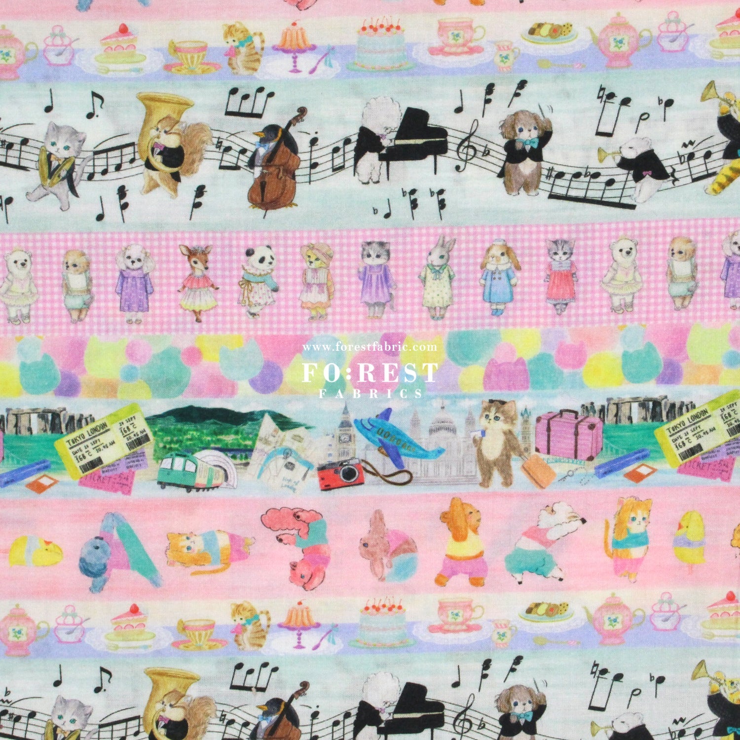 cotton - Hobby Border fabric Pink - FO:REST Fabric 布恩堂Liberty fabrictana lawnjapanese fabricykk zipper