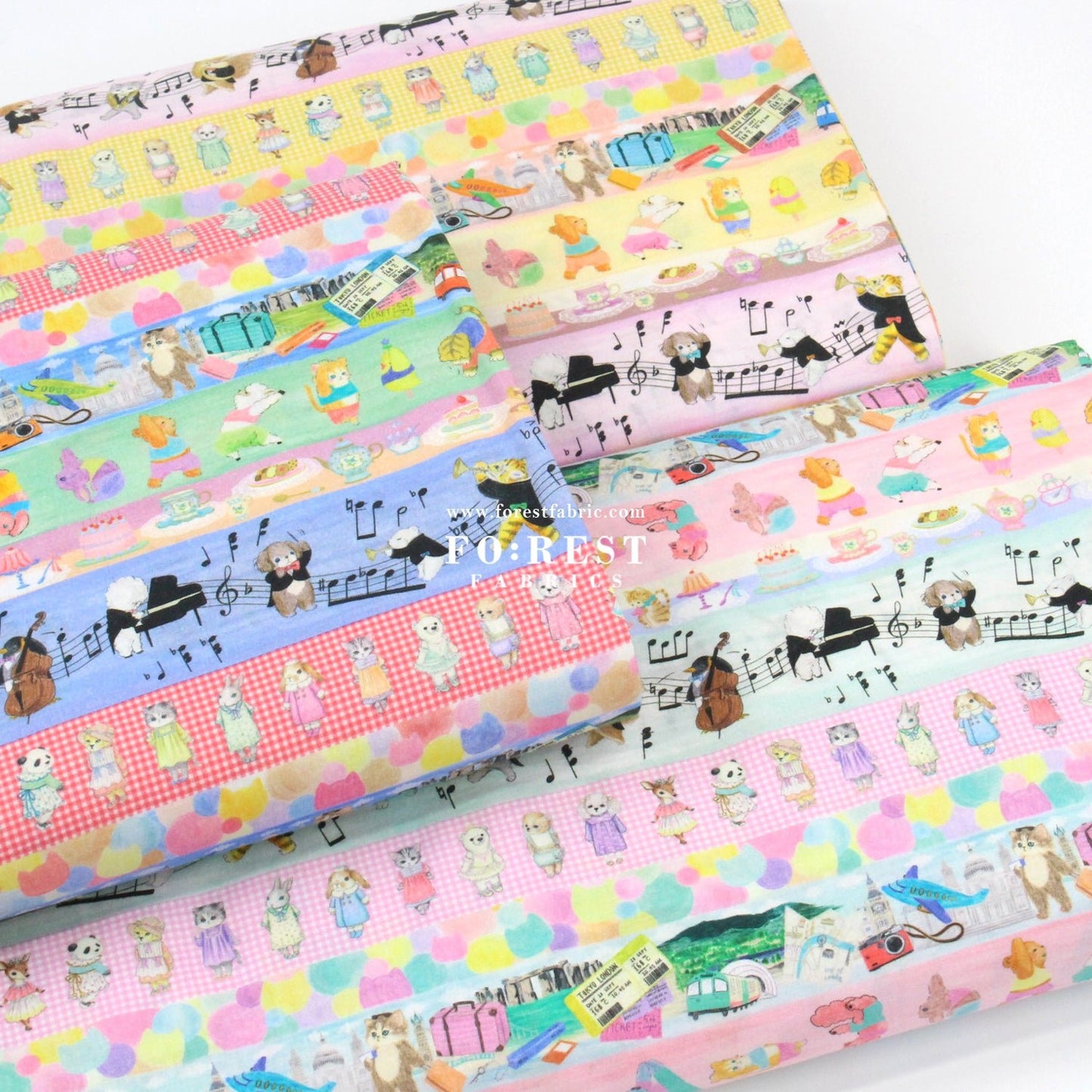 cotton - Hobby Border fabric Pink - FO:REST Fabric 布恩堂Liberty fabrictana lawnjapanese fabricykk zipper