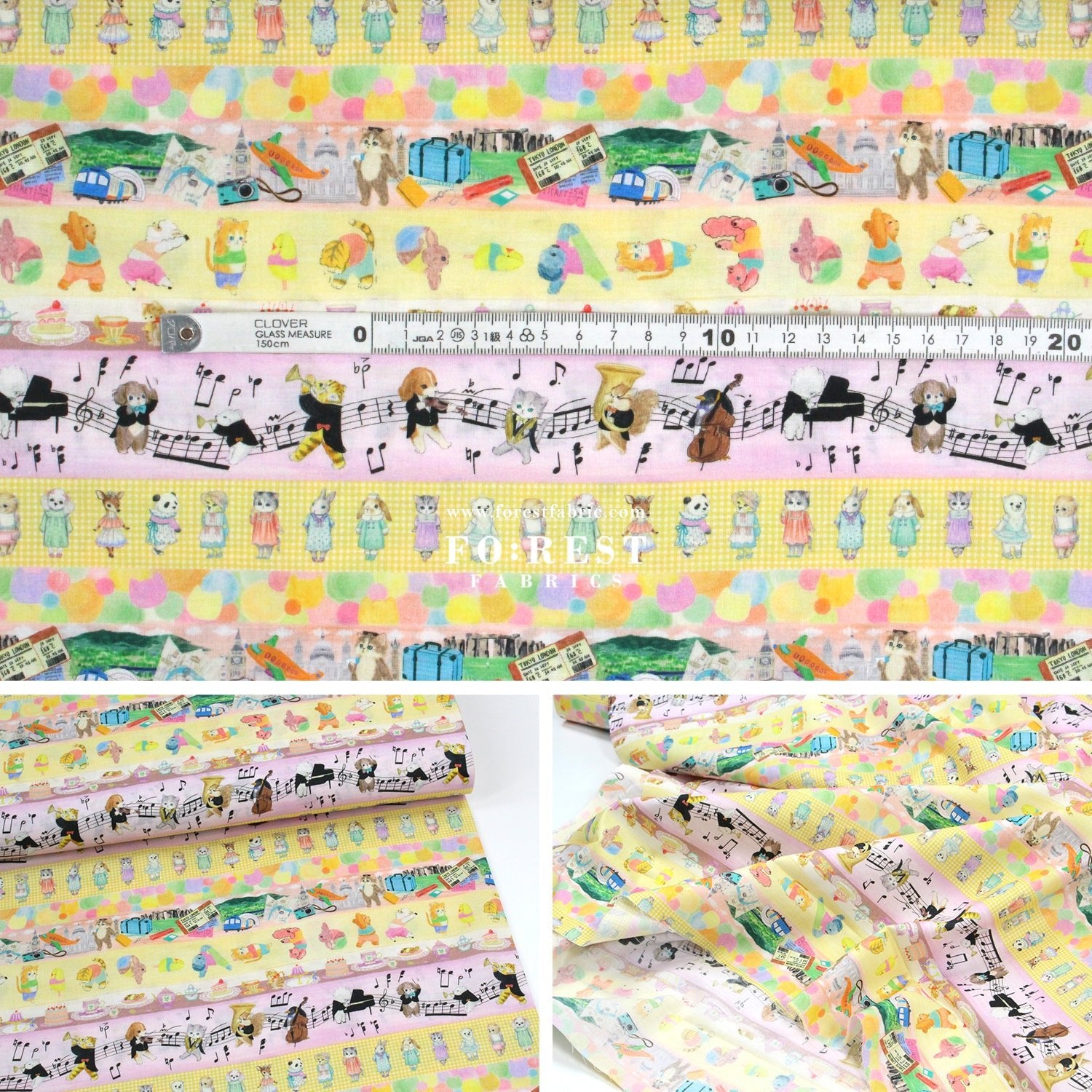 cotton - Hobby Border fabric Yellow - FO:REST Fabric 布恩堂Liberty fabrictana lawnjapanese fabricykk zipper