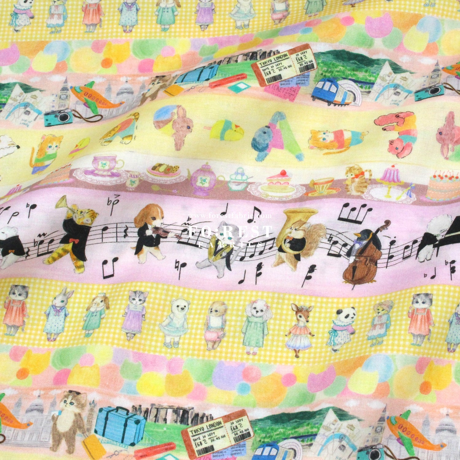 cotton - Hobby Border fabric Yellow - FO:REST Fabric 布恩堂Liberty fabrictana lawnjapanese fabricykk zipper