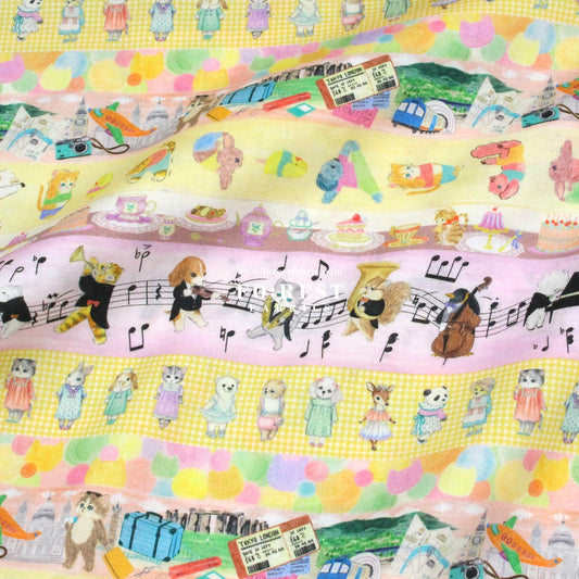 cotton - Hobby Border fabric Yellow - FO:REST Fabric 布恩堂Liberty fabrictana lawnjapanese fabricykk zipper