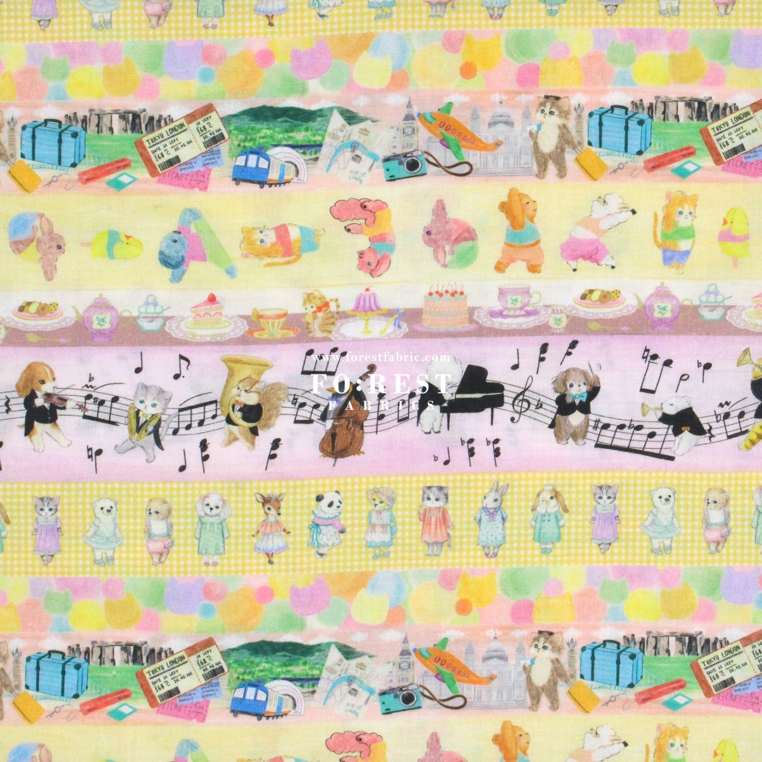 cotton - Hobby Border fabric Yellow - FO:REST Fabric 布恩堂Liberty fabrictana lawnjapanese fabricykk zipper