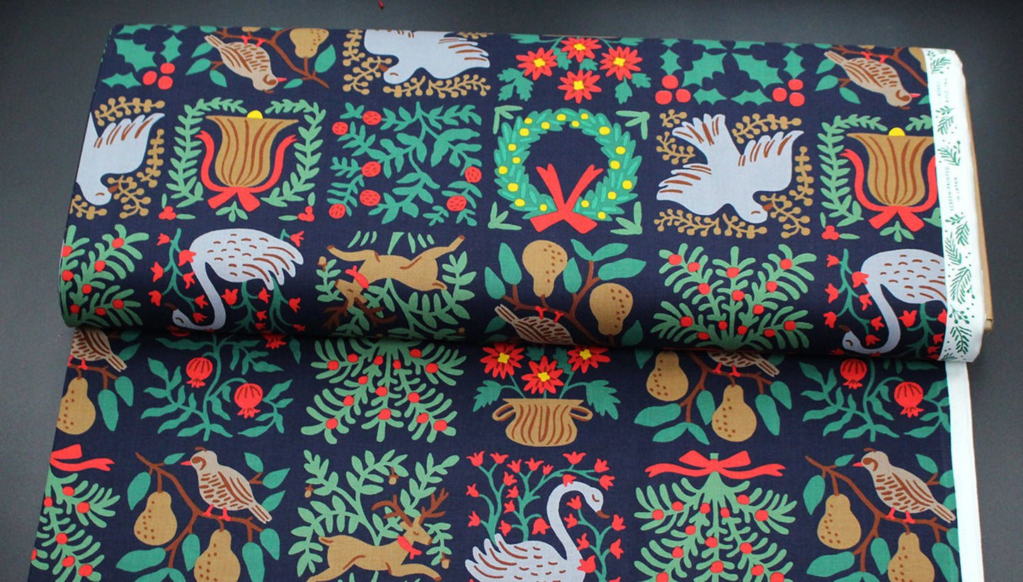 cotton - Holiday Tapestry Navy Large fabric - FO:REST Fabric 布恩堂Liberty fabrictana lawnjapanese fabricykk zipper