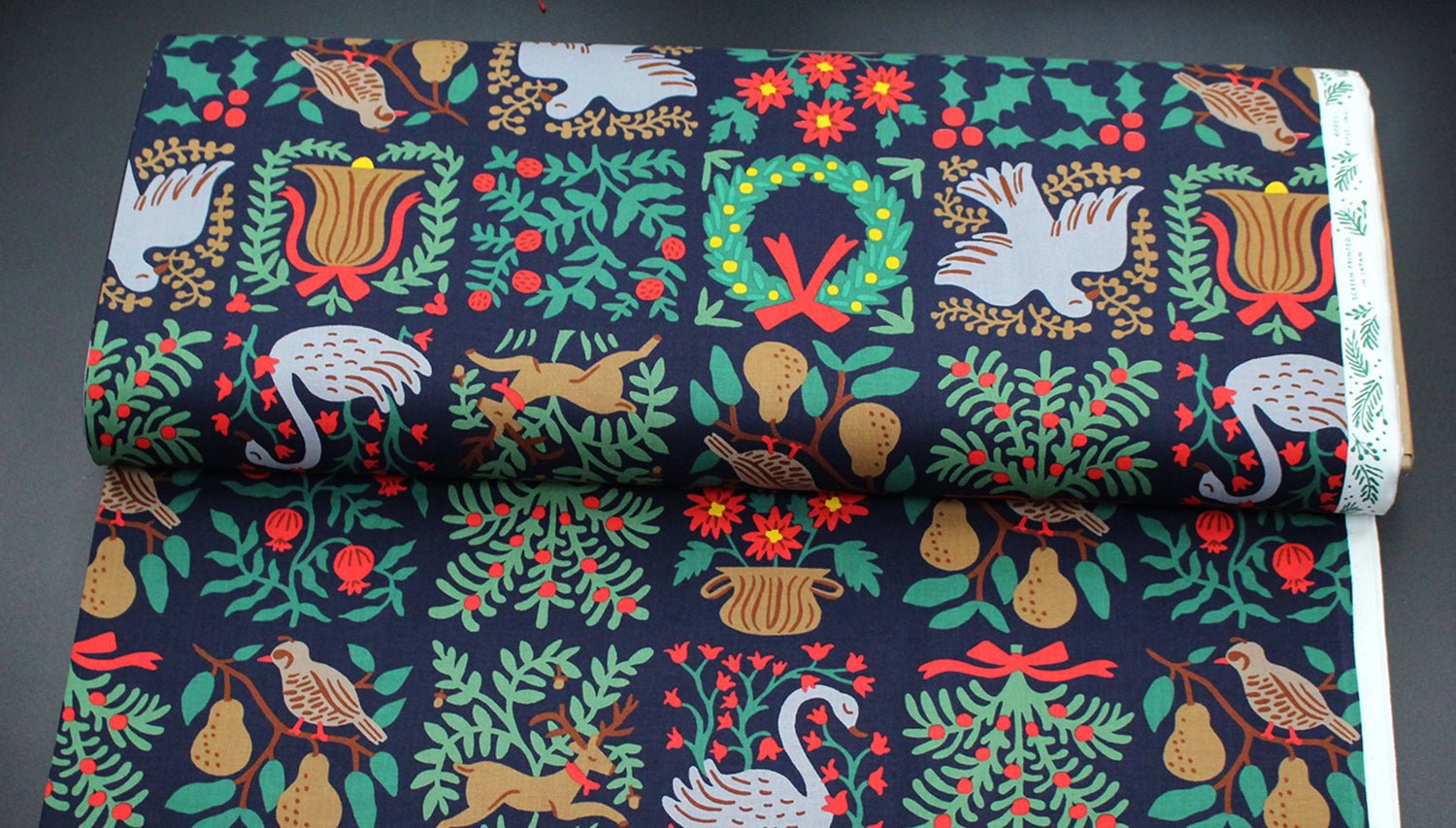 cotton - Holiday Tapestry Navy Large fabric - FO:REST Fabric 布恩堂Liberty fabrictana lawnjapanese fabricykk zipper