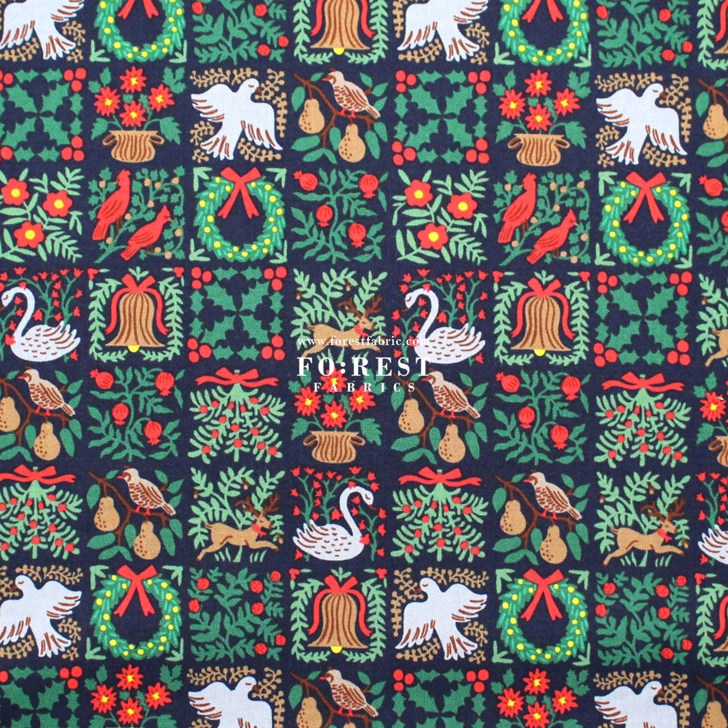 cotton - Holiday Tapestry Navy Small fabric - FO:REST Fabric 布恩堂Liberty fabrictana lawnjapanese fabricykk zipper