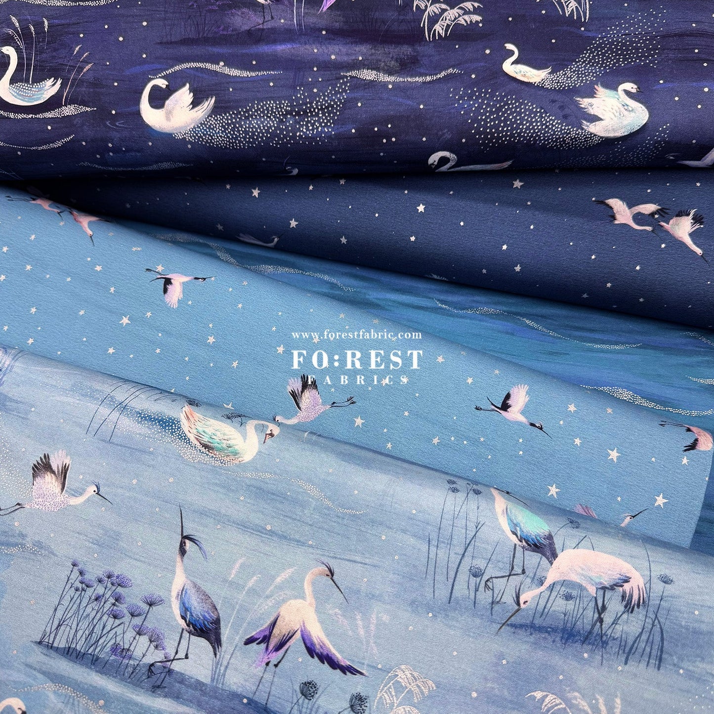 cotton - Ice Lake Starry Night Metallic fabric - FO:REST Fabric 布恩堂Liberty fabrictana lawnjapanese fabricykk zipper