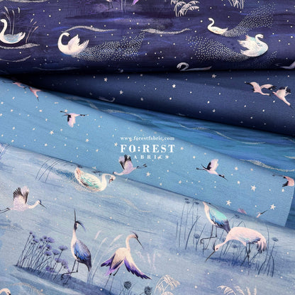 cotton - Ice Lake Starry Night Metallic fabric - FO:REST Fabric 布恩堂Liberty fabrictana lawnjapanese fabricykk zipper
