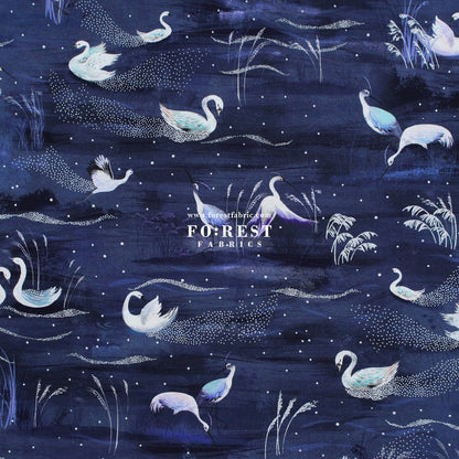 cotton - Ice Lake Starry Night Metallic fabric - FO:REST Fabric 布恩堂Liberty fabrictana lawnjapanese fabricykk zipper