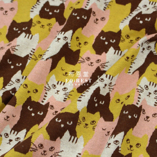 Cotton Knit Jacquard - Cat Mustard Fabric Knit