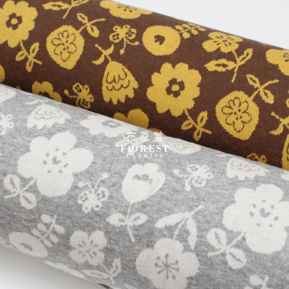 Cotton Knit Jacquard - Flower Brown Fabric Knit