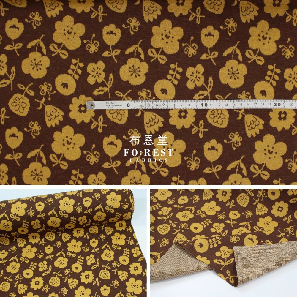 cotton knit jacquard - Flower Brown Fabric - FO:REST Fabric 布恩堂Liberty fabrictana lawnjapanese fabricykk zipper